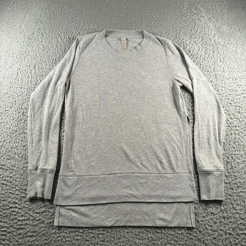 Alo Yoga Soho Top Womens‎ XS Sweatshirt Layered Hem Side Slit Gray Athleisure